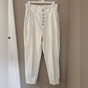 PAIGE WHITE HIGH WAISTED PAPER BAG TAPERED PANTS SIZE 28